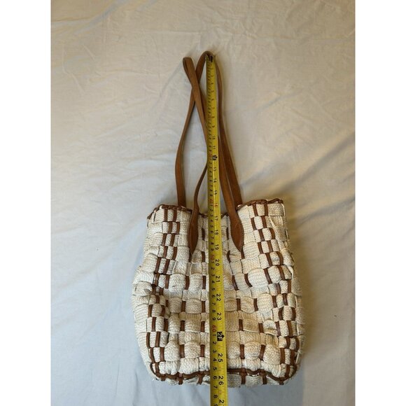 DE VECCHI Made in Italy Tan Woven Fibers & Leather Handle Shoulder Bag - Picture 10 of 10